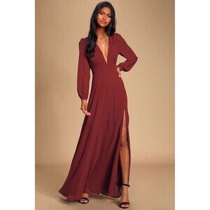 Lulus All My Life Burgundy Long Sleeve Maxi Dress Size Medium